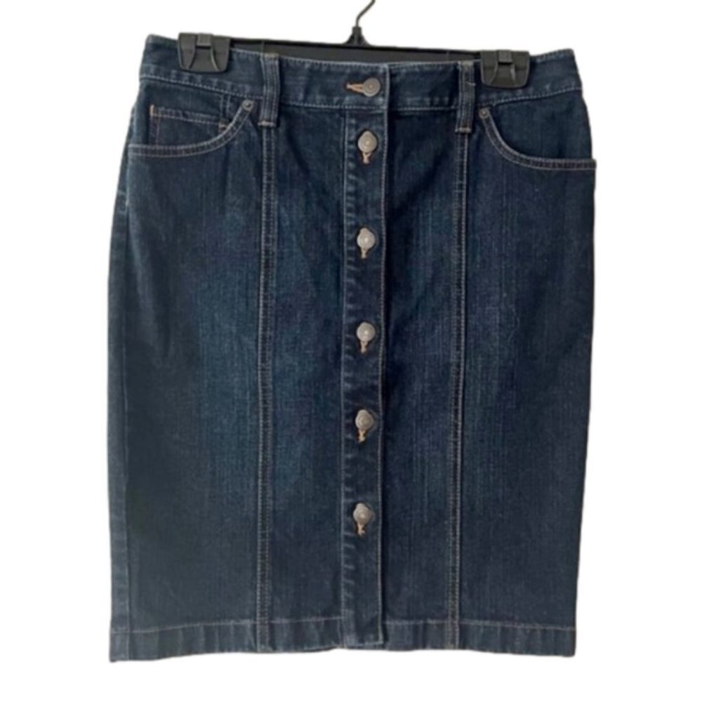 Ann Taylor Loft Denim Jean Skirt with Buttons- Size 2 (bin 1J)